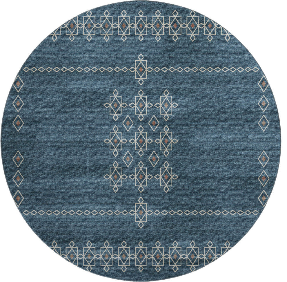Addison Premium Washable Mayfield AMF109 Blue 8'' x 8'' Round Rug