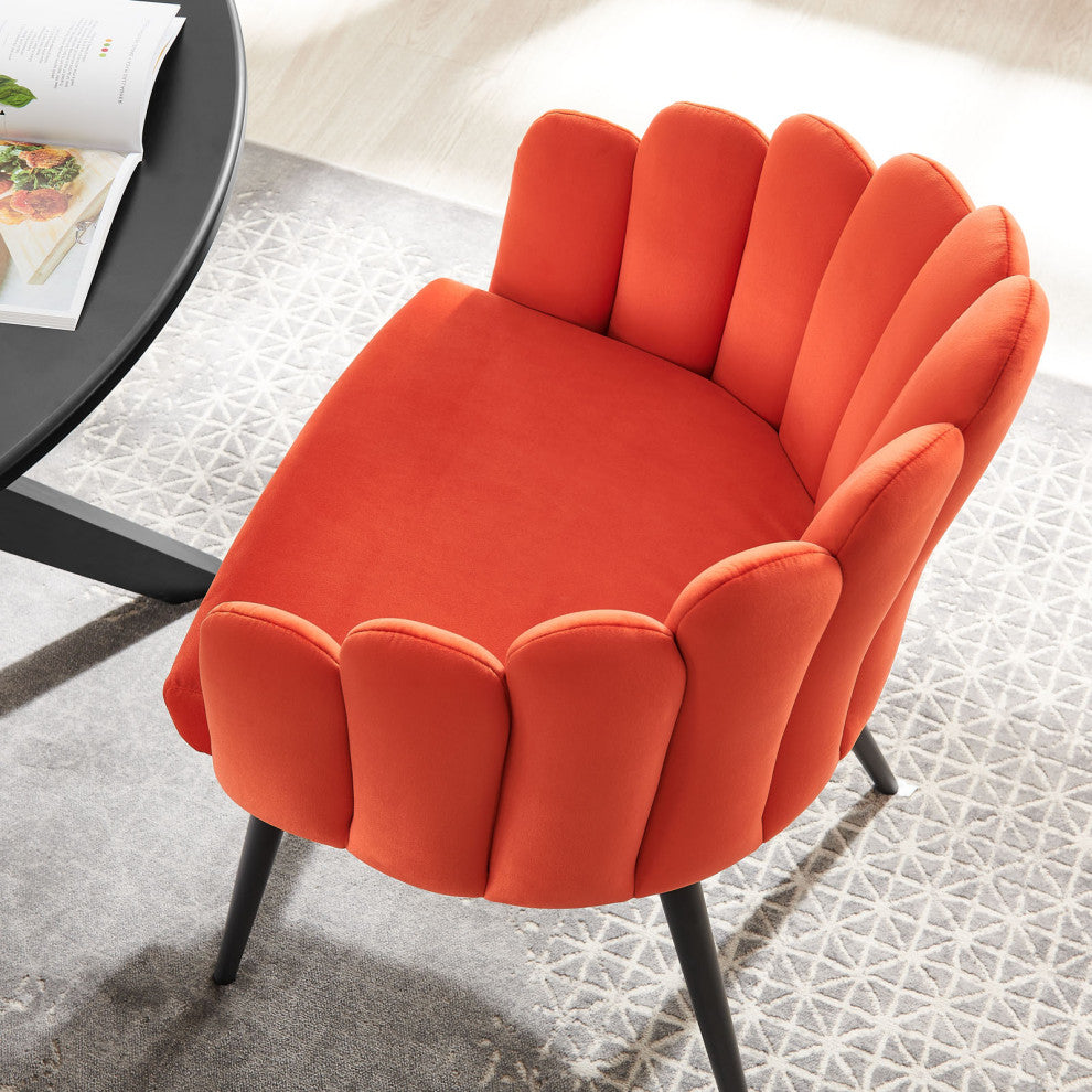 Dining Chair, Orange Black, Velvet, Modern, Kitchen Cafe Bistro Hospitality