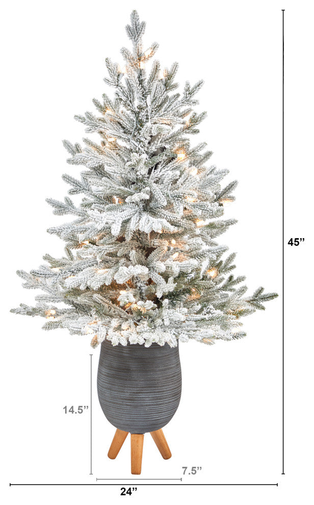 45" Flocked Fraser Fir Faux Xmas Tree W/200 Lights & 481 Bendable Branches