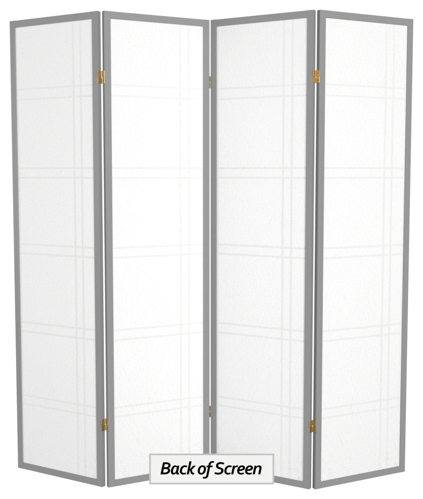 6' Tall Double Cross Shoji Screen, Special Edition, Gray, 4 Panels