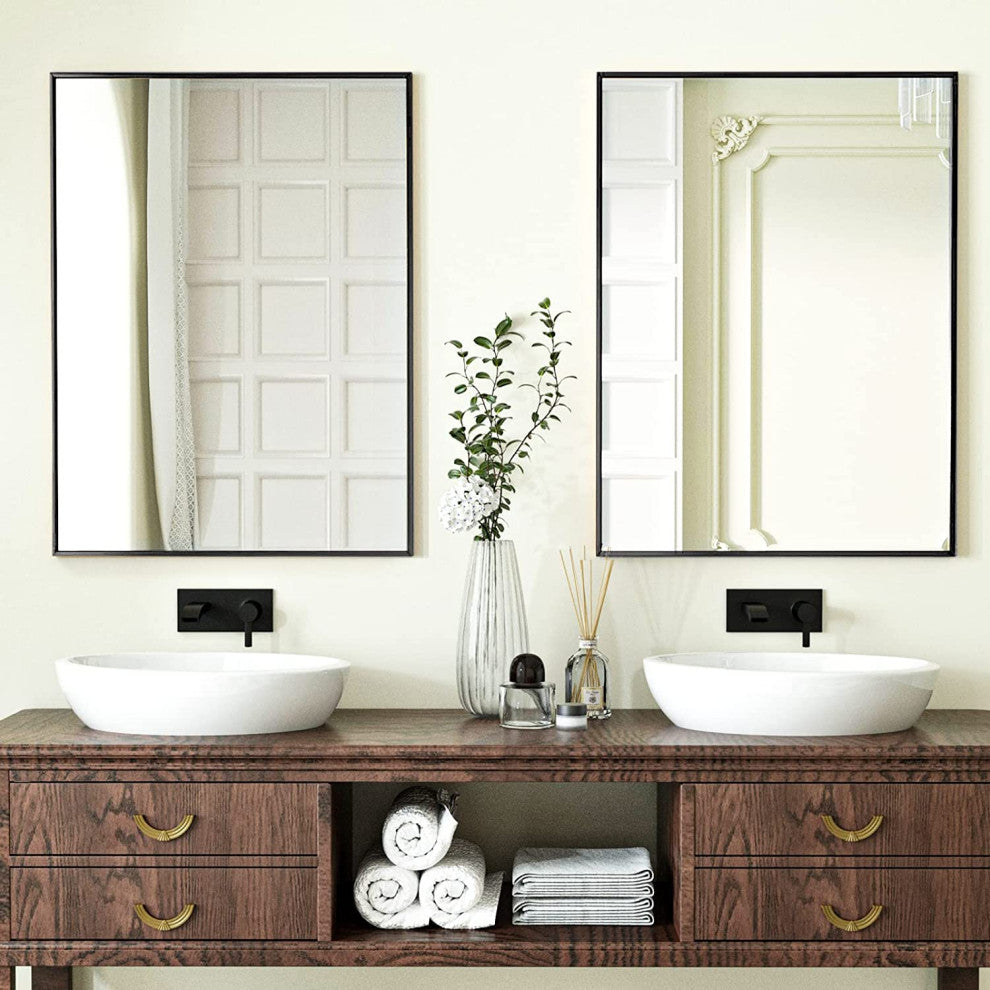 Easly Rectangular Aluminum Alloy Framed Mirror, Black, 26x38