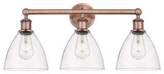 Bristol Glass 3-Light 26" Bath Vanity Light, Antique Copper Finish, Clear Shade