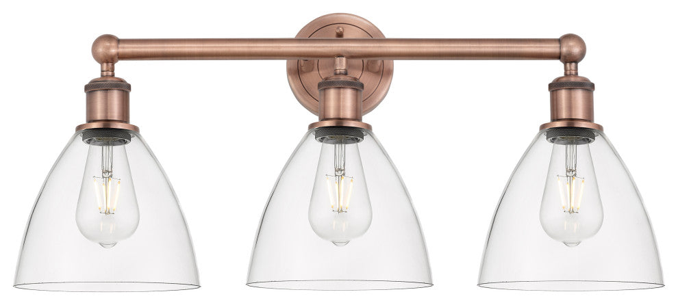 Bristol Glass 3-Light 26" Bath Vanity Light, Antique Copper Finish, Clear Shade