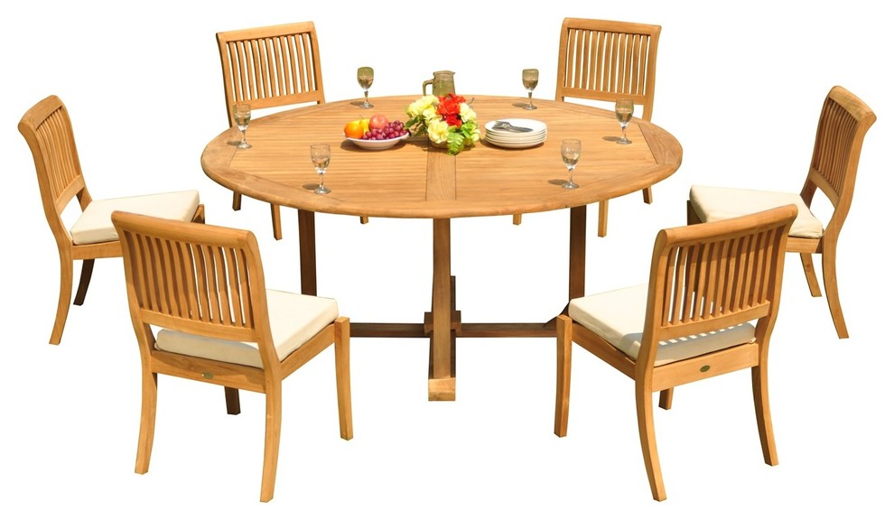 7-Piece Outdoor Dining Set, 72" Round Table, 6 Arbor Stacking Armless Chairs