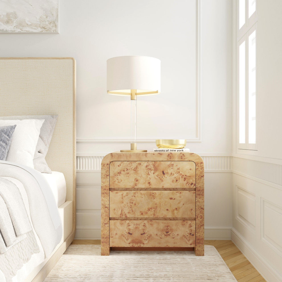 Cora 3 Drawer Burl Wood Curved Chest