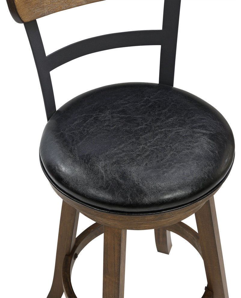 Riverside Walnut High Back Wood and Metal Bar Stool, 42.5 in.