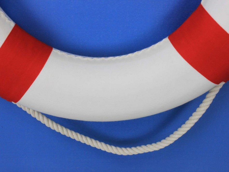 Classic Decorative Anchor Lifering, White With Red Bands, 20''
