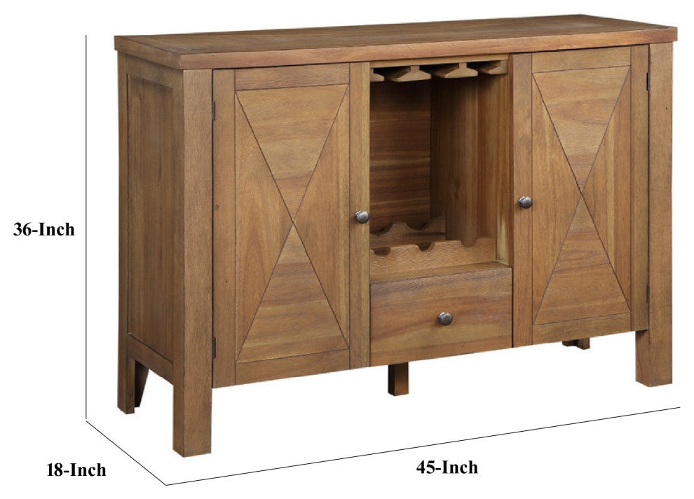 Benzara BM275729 Wood Sideboard Buffet Bar Cabinet, Stemware Rack, Rustic Brown