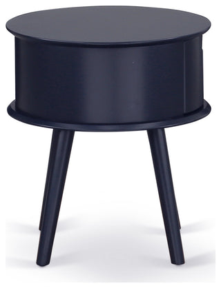 Gordon Round Night Stand End Table With Drawer, Navy Blue Finish
