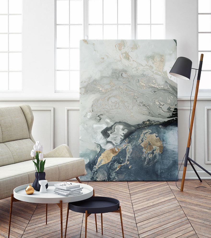 "Ocean Splash I Indigo Version" Fine Art Giant Canvas Print, 48"x72"
