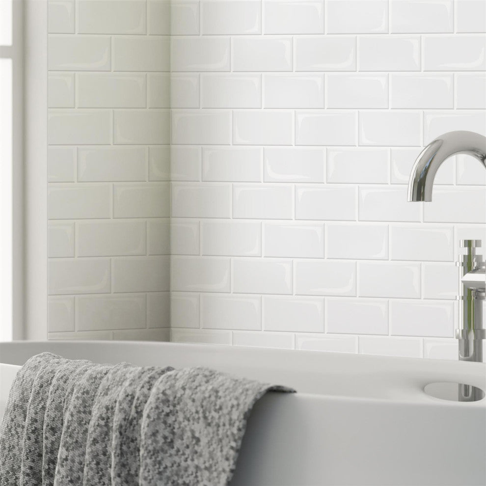 Pure White Glossy Subway Metro Classic Brick 3D Tile Sticker, 12"x6", Set of 20