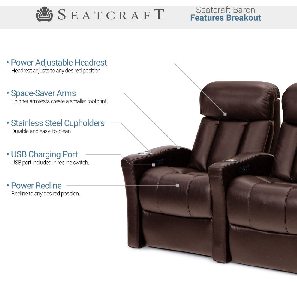 Seatcraft Baron Home Theater Seating, Brown, Row of 4 With Loveseat