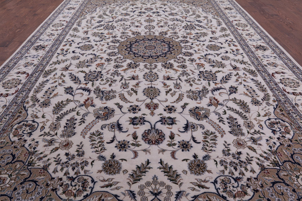 10' 7" X 17' 5" Wool and Silk Persian Nain Hand Knotted Rug Q9349