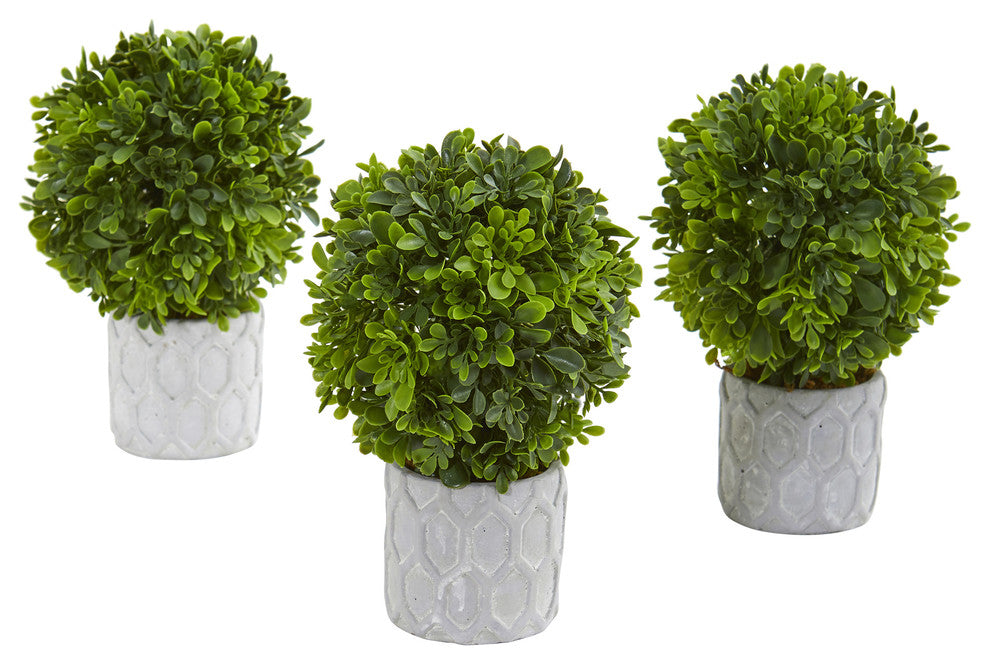 9" Boxwood Artificial Mini Topiary, Set of 3