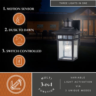 Ridge 1 Light Aluminum Black Motion Sensor Dusk to Dawn Outdoor Wall Lantern