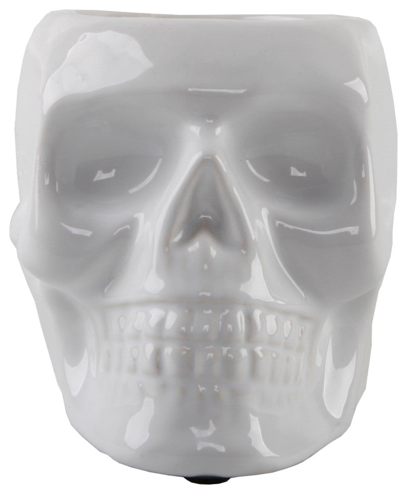 4.5X3.5 Ceramic Sugar Skull Planter, White