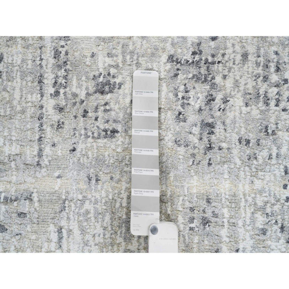 Gray Modern Hand Spun Undyed Natural Wool Hand Knotted Runner Rug, 2'6"x10'1"