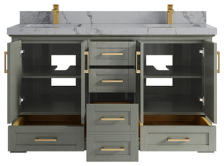 Boston 60 Double Bathroom Vanity in Evergreen 2" Venatino Quartz