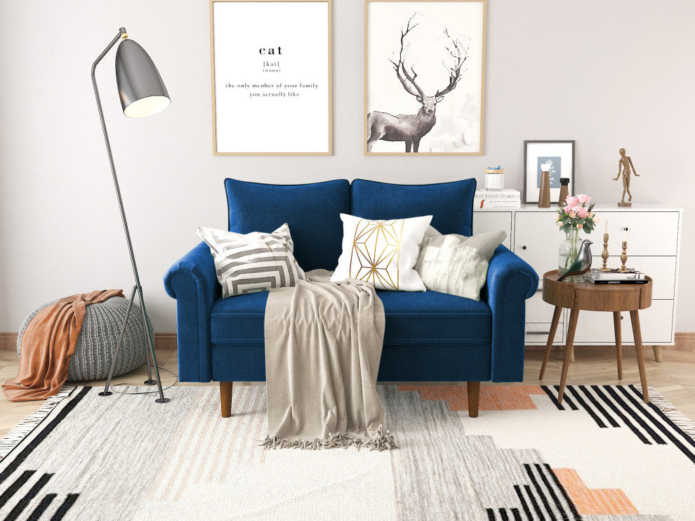The Delta II Velvet Rolled Arm Loveseat, Dark Blue