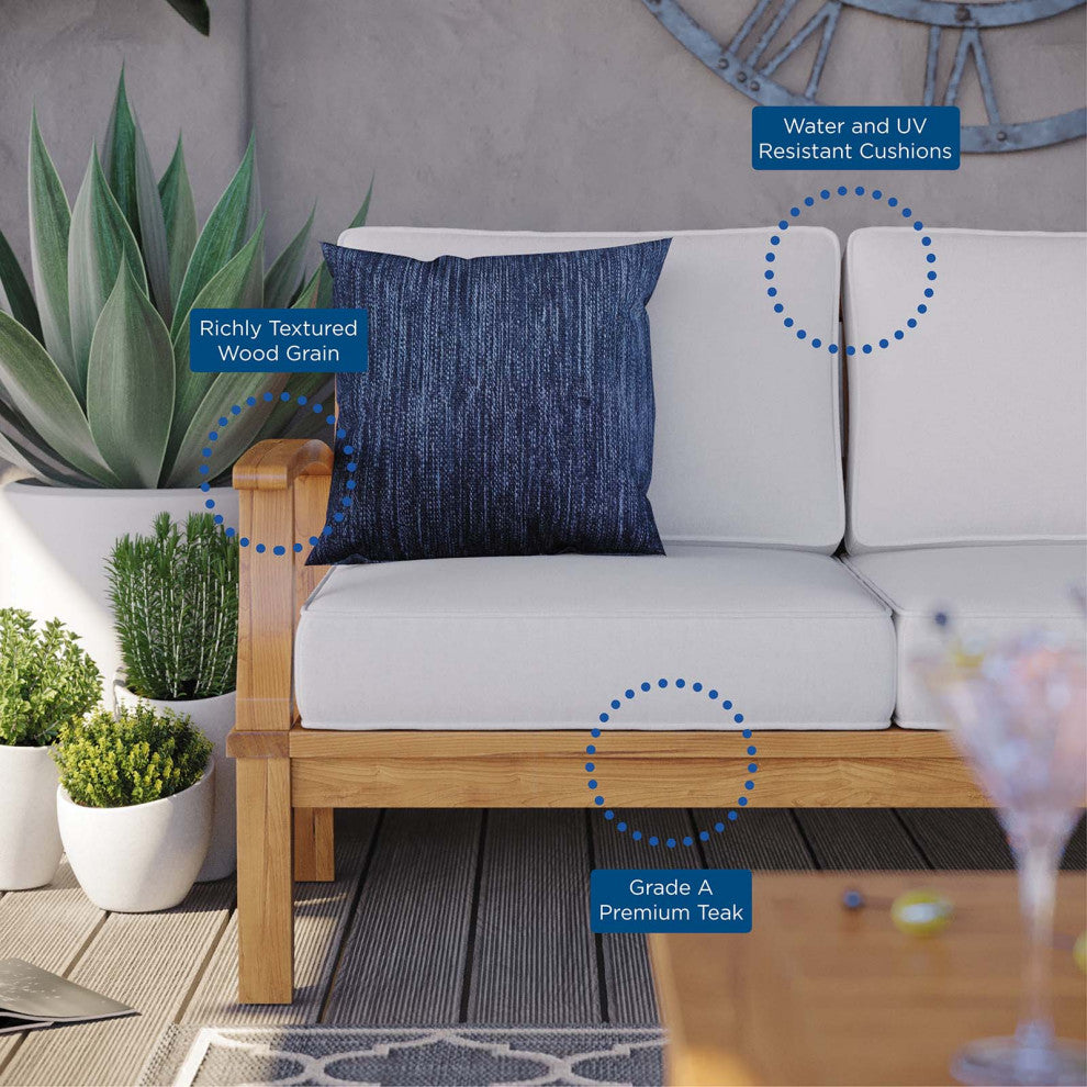 Lounge Sofa, Wood, Brown Natural White, Outdoor Patio Balcony Cafe Bistro Garden
