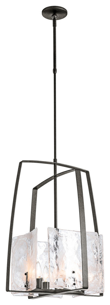 Arc Pendant, Natural Iron Finish, White Swirl Glass, Standard Overall Height