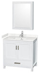 36"SGL Bathroom Vanity White, Carrara Cult. Marble Countertop, Sink, Med.Cabinet