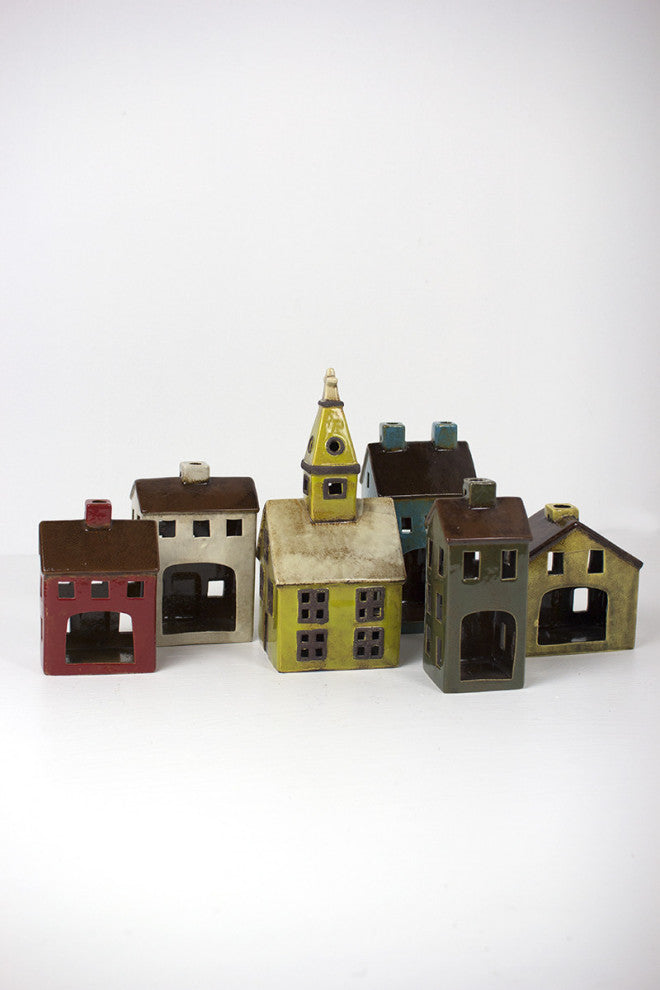 Set of Six Ceramic Village-one Each Design