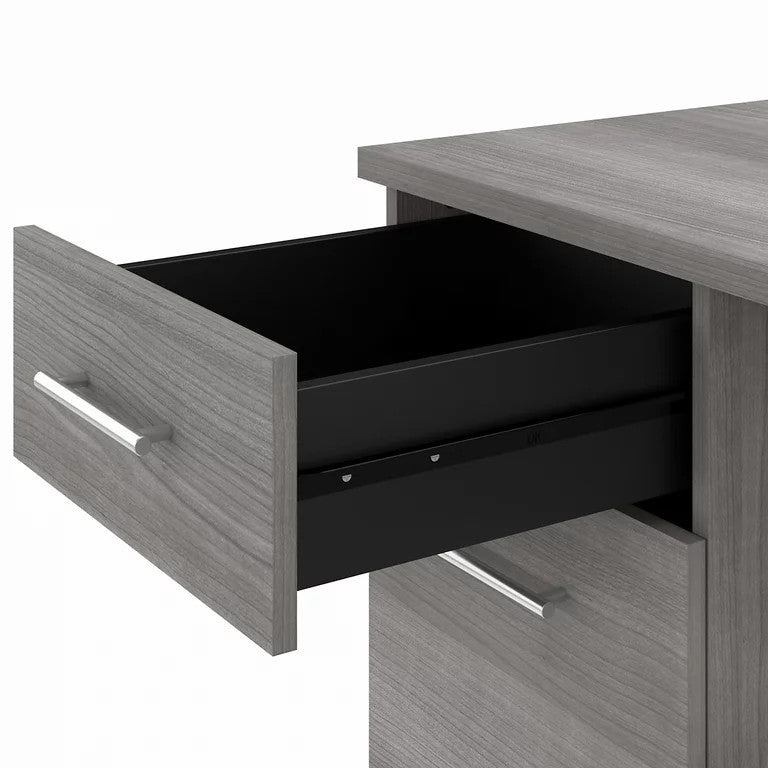 Transitional Desk, Large Design With Wire Management & 2 Drawers, Platinum Gray