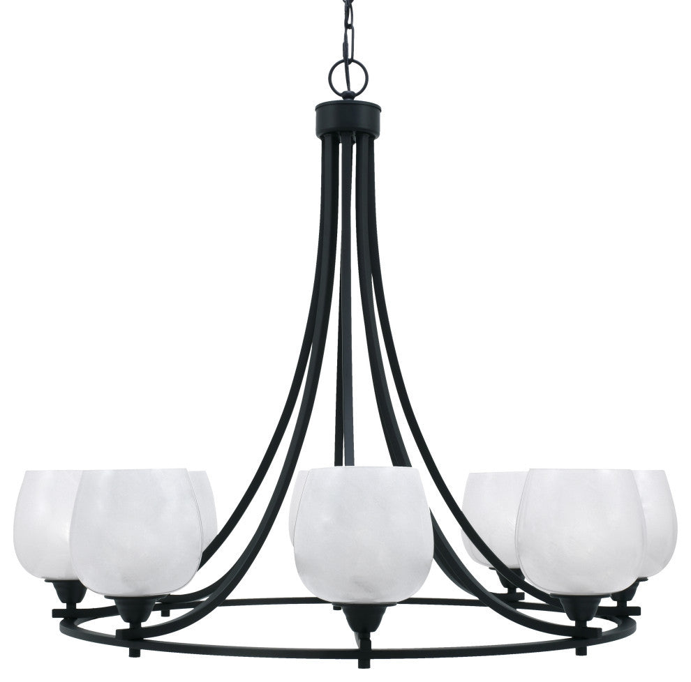 Paramount Uplight 8-Light Chandelier, Matte Black, 6" White Marble Glass