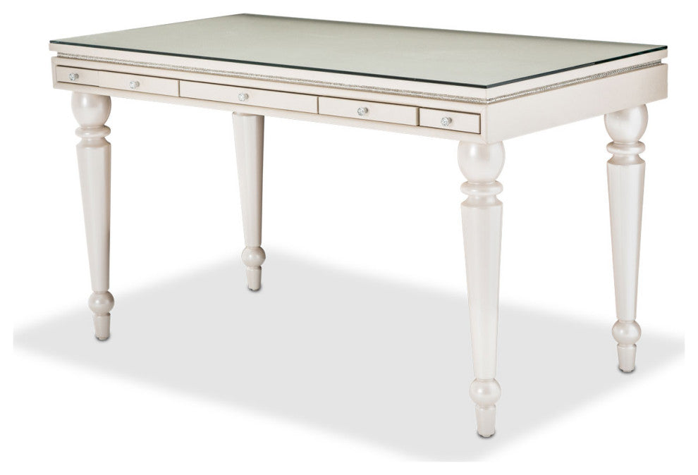 Glimmering Heights Writing Desk with Glass Top - Ivory