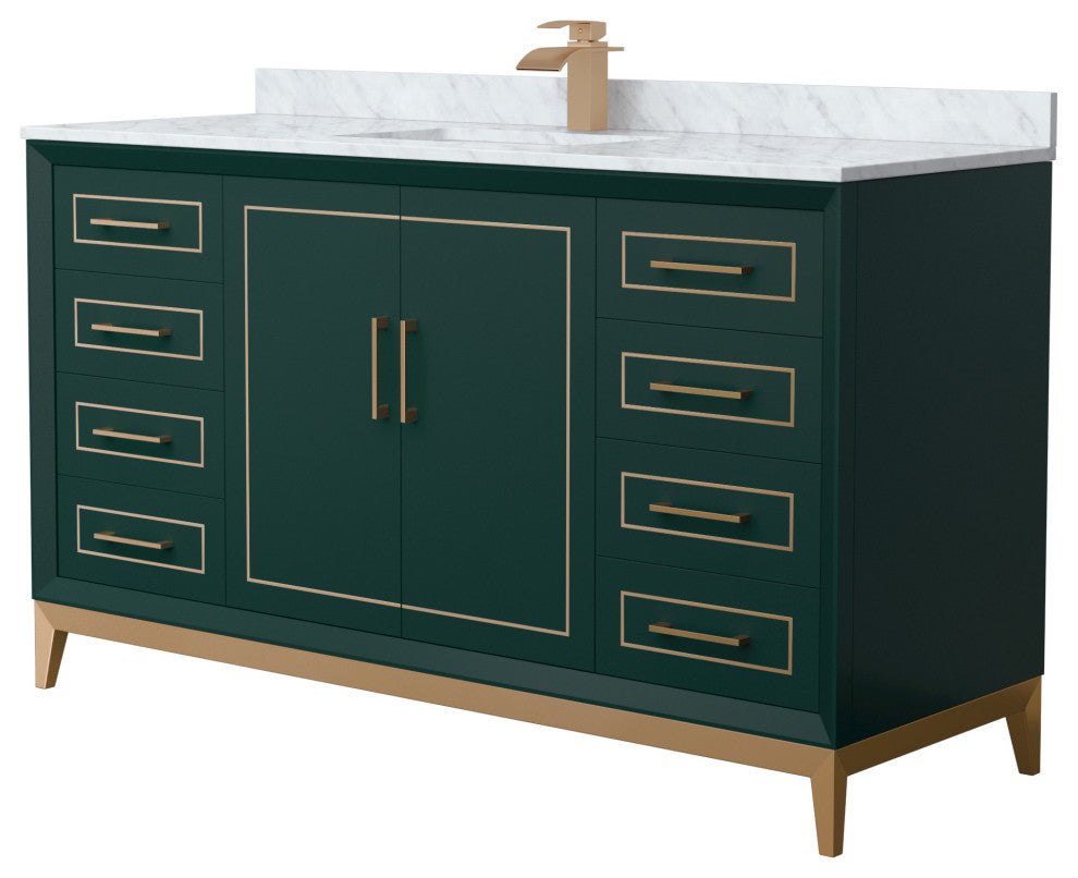 Marlena 60" Green Single Vanity, Top, Bronze Trim