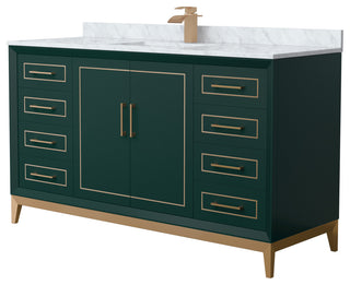 Marlena 60" Green Single Vanity, Top, Bronze Trim