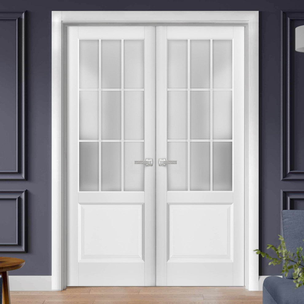 Interior French Double Doors Frosted Glass | Felicia 3309 Matte White  -64x84