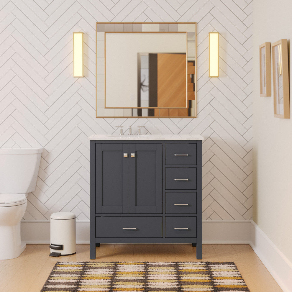 Horizon 36" Bathroom Vanity, Marine Gray, Engineered Carrara