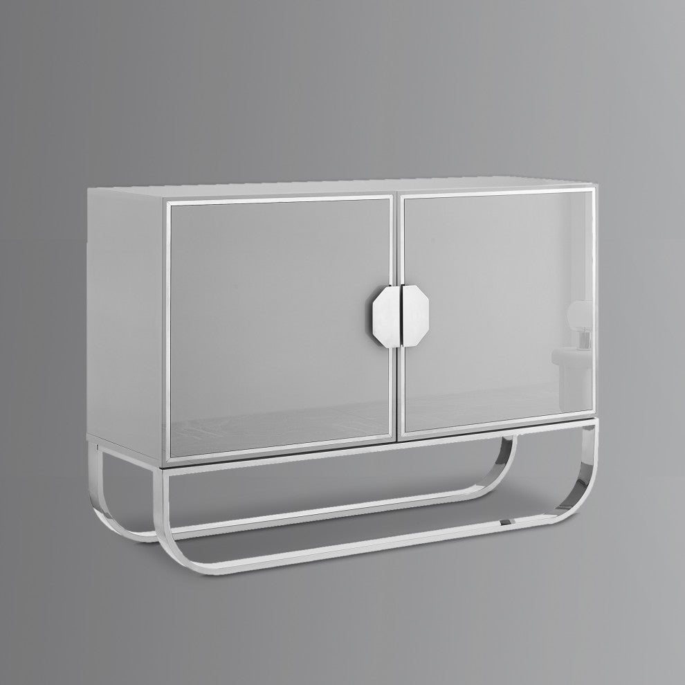 Nicole Miller Jacelynn Sideboard, Grey/Chrome, 2-Door