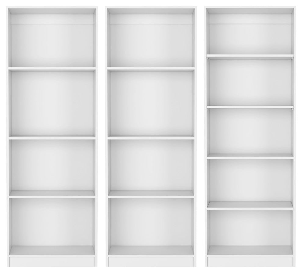 Chelton 3 Piece Living Room Set with 3 Bookcases, Matt Gray/ White