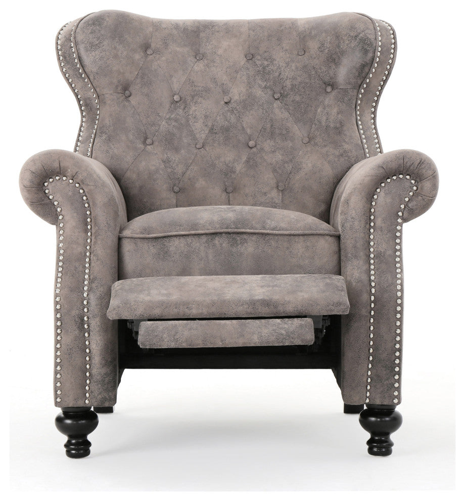 GDF Studio Walder Contemporary Tufted Fabric Recliner with Nailhead Trim, Warm Stone