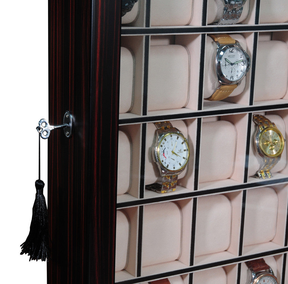 30-Piece Wood Watch Box Display Case, Ebony