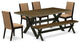 6-Piece Dinette Set Table Top and Jacobean Indoor Bench and 4 Chairs, Black