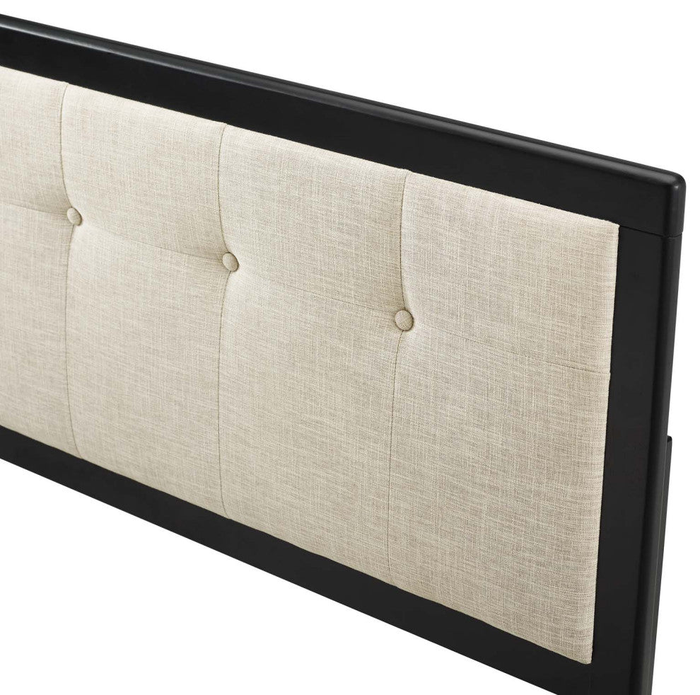 Tufted Headboard, Twin Size, Wood, Fabric, Black Beige, Modern Mid-Century