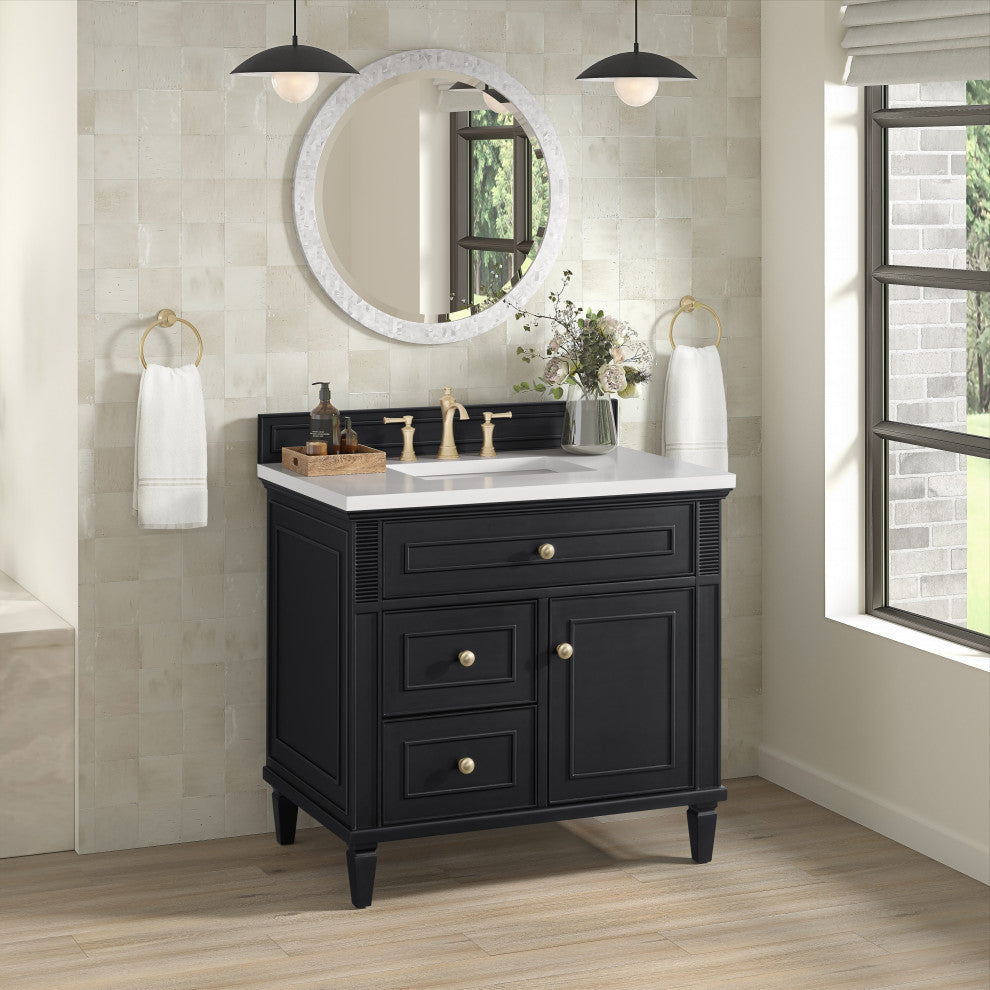 Lorelai 36" Single Vanity, Black Onyx, 3 CM White Zeus Top