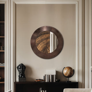 Sphere Iron Frame Mirror, Brown, 24" W x 2" D x 24" H