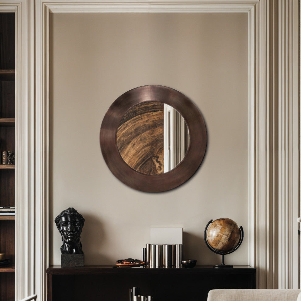 Sphere Iron Frame Mirror, Brown, 24" W x 2" D x 24" H