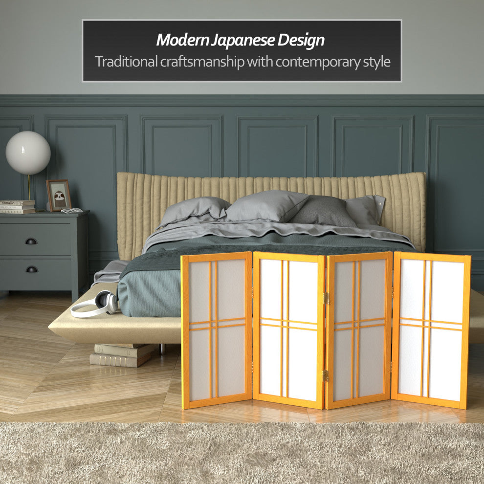 2' Tall Desktop Double Cross Shoji Screen, Honey, 4 Panels