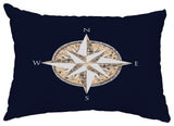 Compass 14"x20" Decorative Nautical Outdoor Pillow, Navy Blue