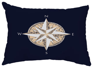 Compass 14"x20" Decorative Nautical Outdoor Pillow, Navy Blue