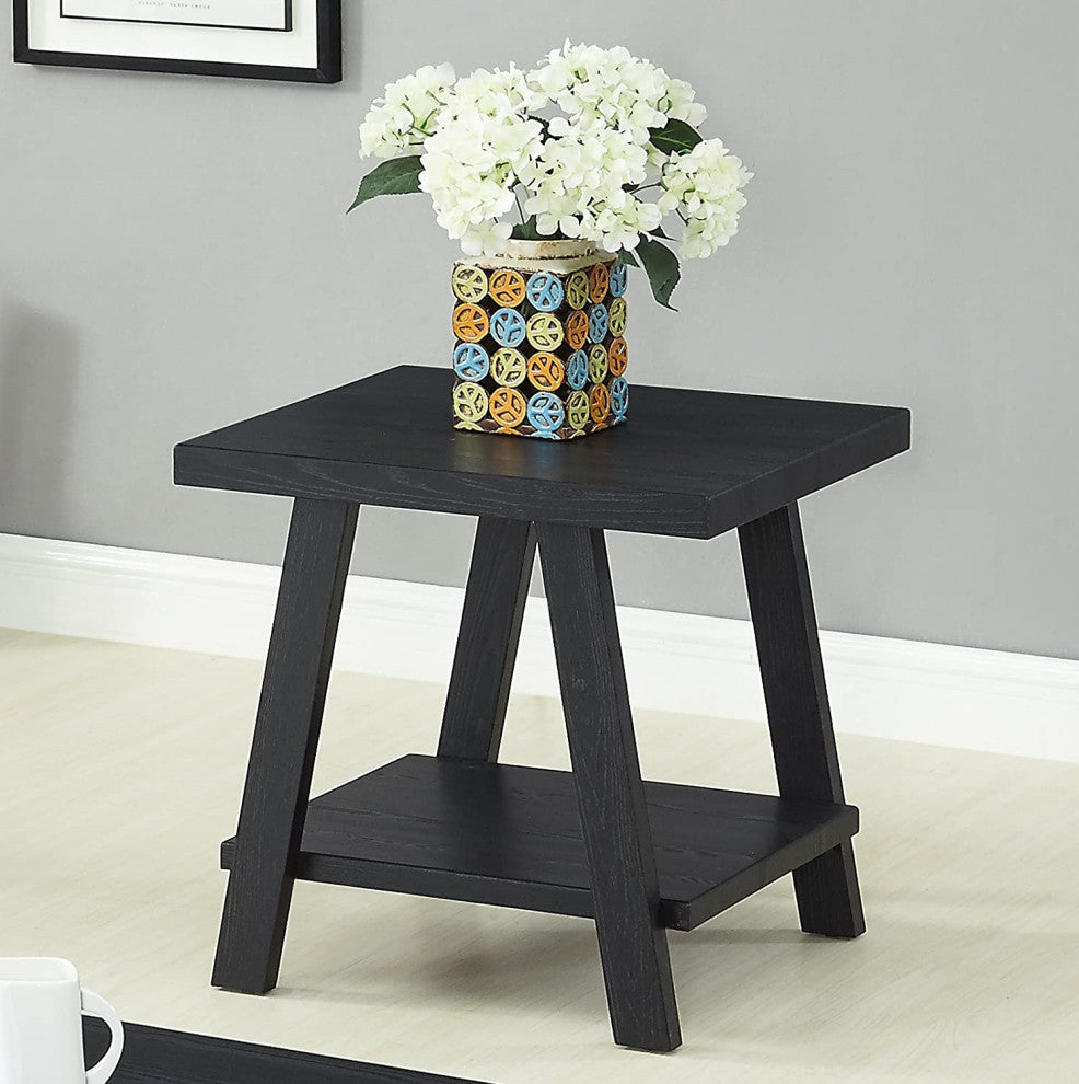 Contemporary Replicated Wood Shelf End Table in Black Finish
