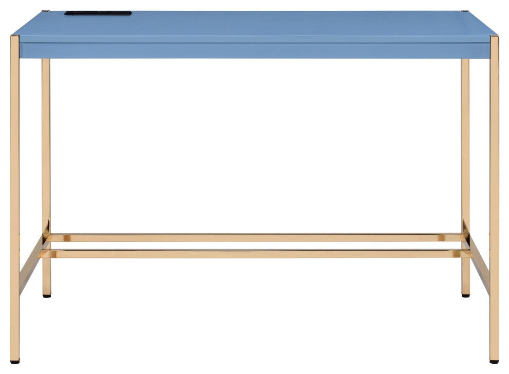 Midriaks Writing Desk WithUSB, Navy Blue and Gold Finish
