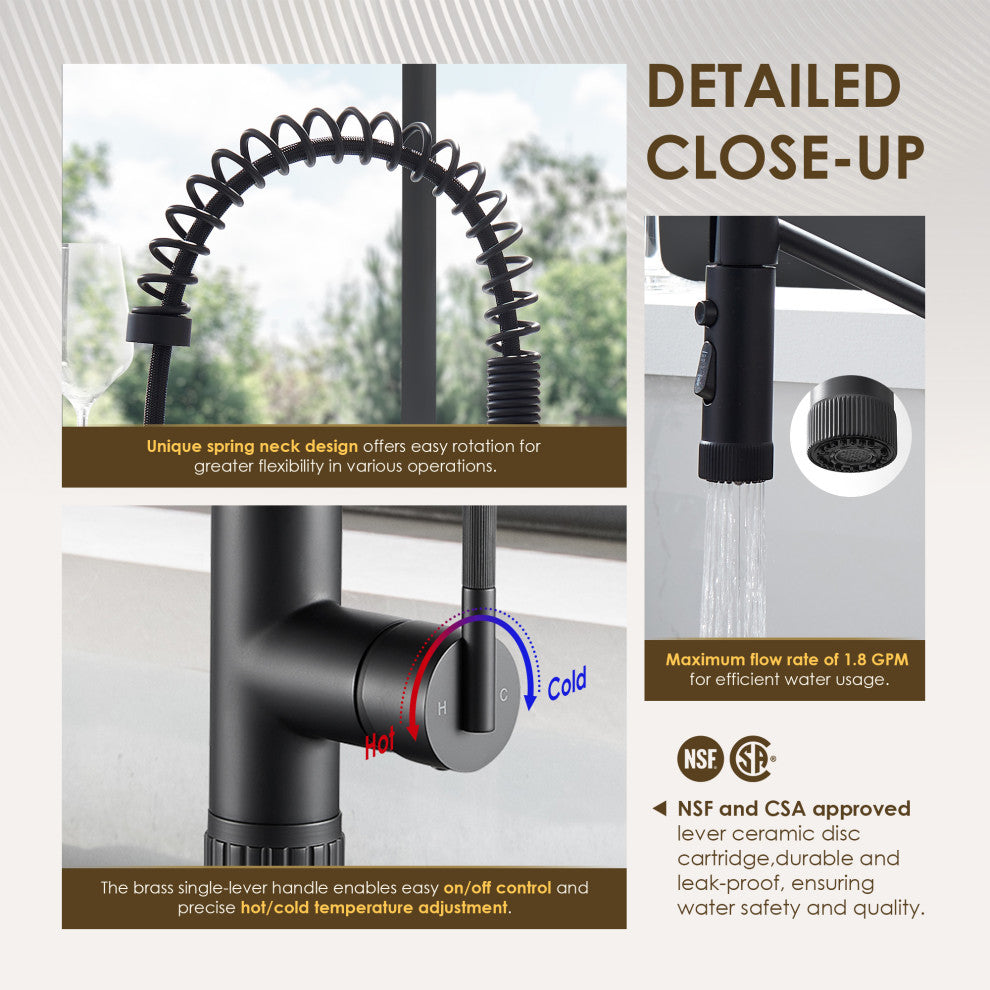 Nette Single-Handle Kitchen Faucet With Pull Down Sprayer, Matte Black