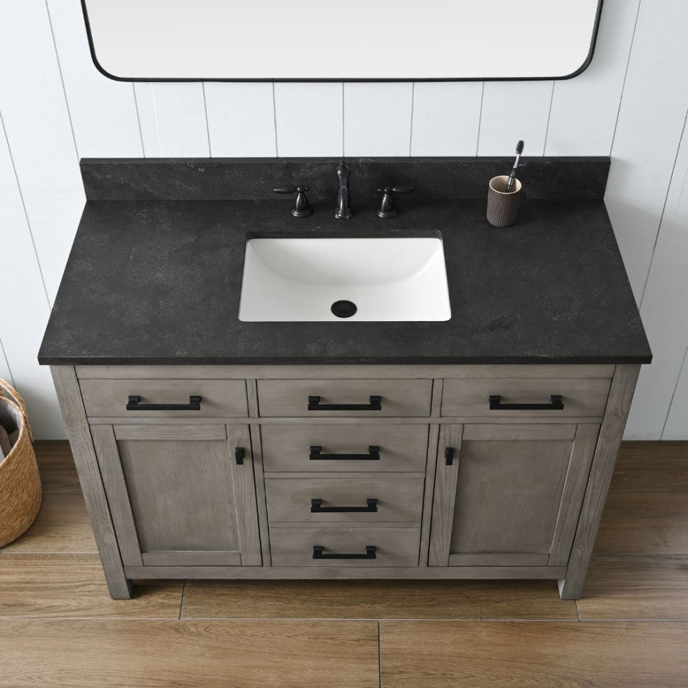 Jasper 48" Bathroom Vanity, Textured Gray, Blue Limestone